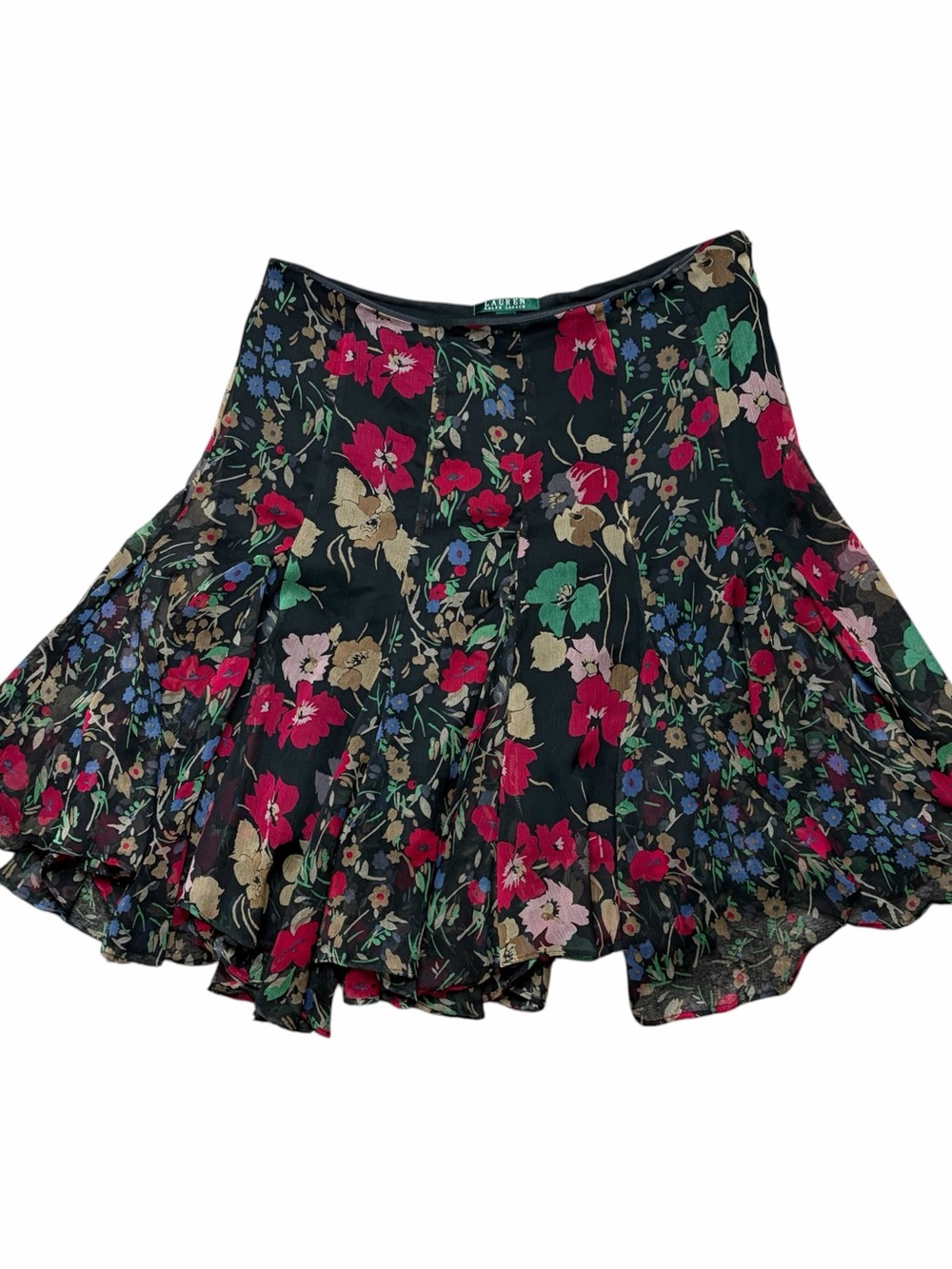 Lauren Ralph Lauren Black Floral Maxi Skirt Handkerchief Hem Whimsigoth Fairy